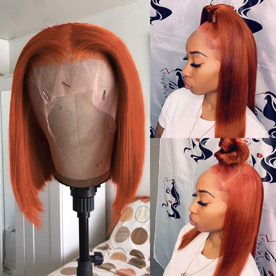 Gradient Color Short Bob Wig Orange Lace Front Human Hair Wig — back view