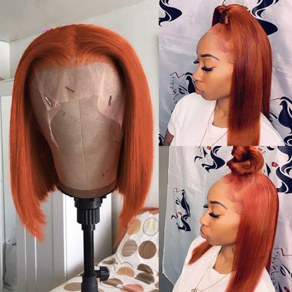 Gradient Color Short Bob Wig Orange Lace Front Human Hair Wig — back view