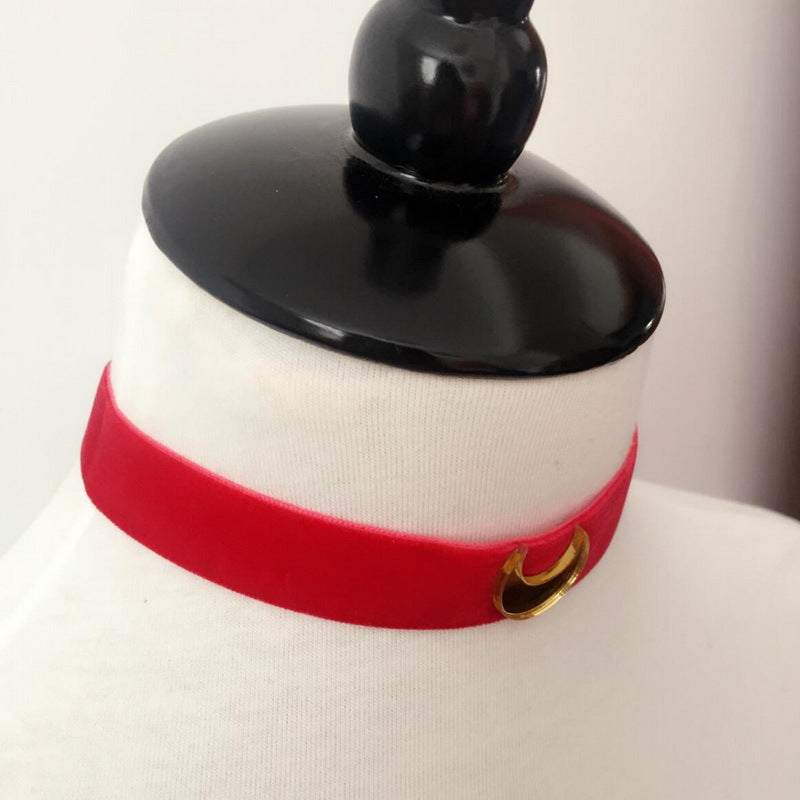 Beautiful Girl Cosplay Star Moon Love Velvet Collar Necklace — side view