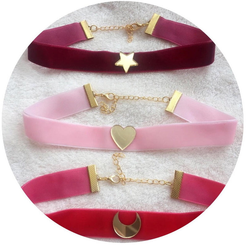 Beautiful Girl Cosplay Star Moon Love Velvet Collar Necklace — back view