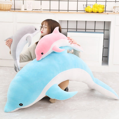 Dolphin plush play — side view