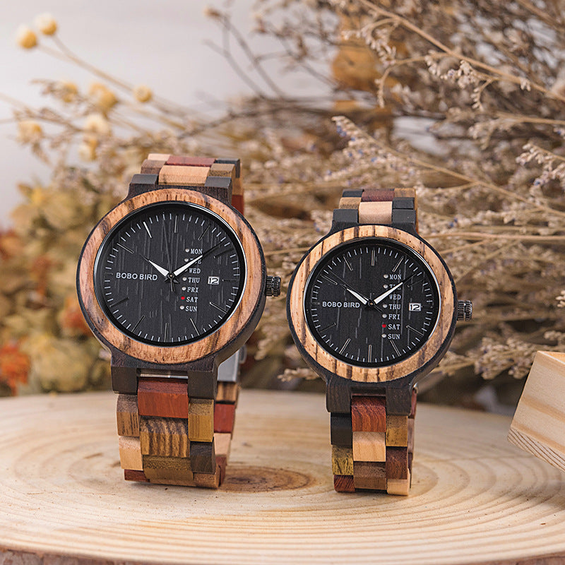 Art Retro Student Couple Wooden Quartz Watch — packaging