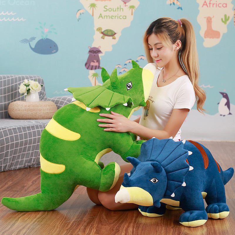 Triceratops dinosaur plush toy — side view