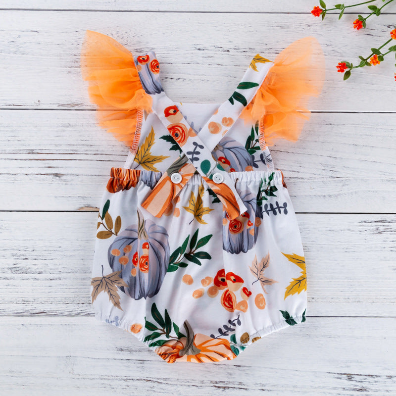 Printed pumpkin onesie — detail
