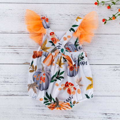 Printed pumpkin onesie — detail