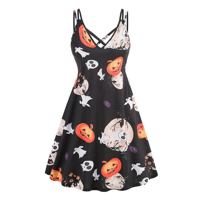 V-neck Strap Halloween Printed Pumpkin | Magic Stories