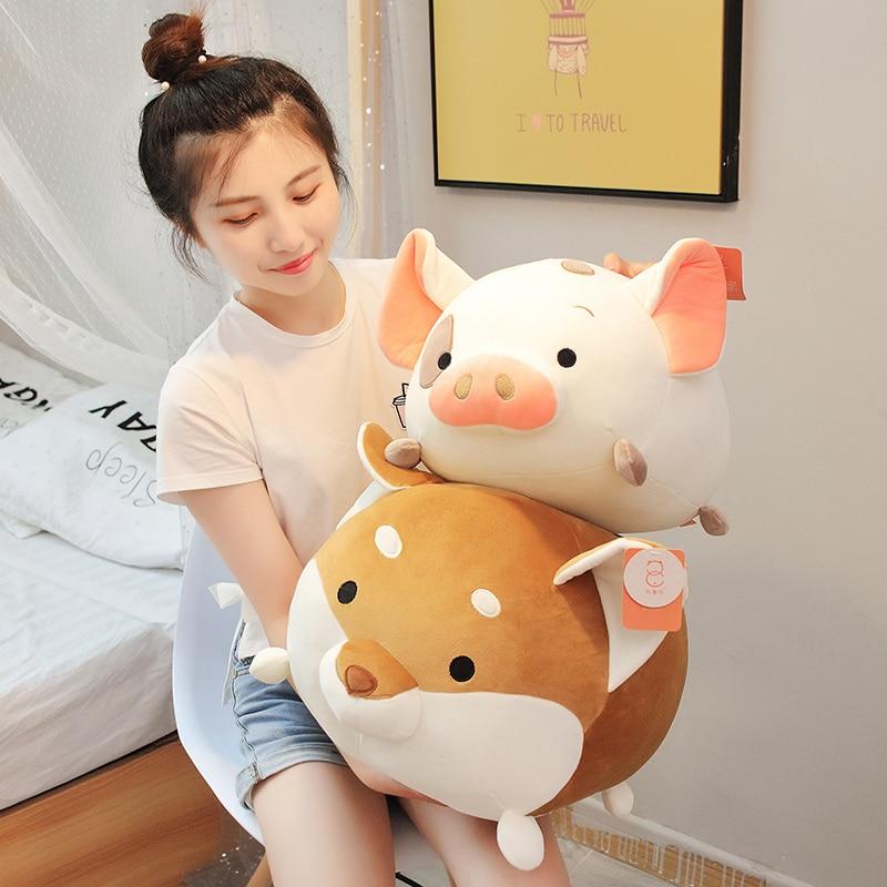 Pig plush toy dinosaur pillow — back view