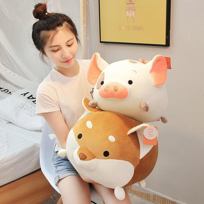 Pig plush toy dinosaur pillow — back view