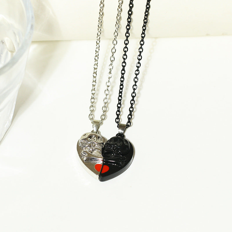Skull Heart Magnetic Couple Necklace - Halloween — in use