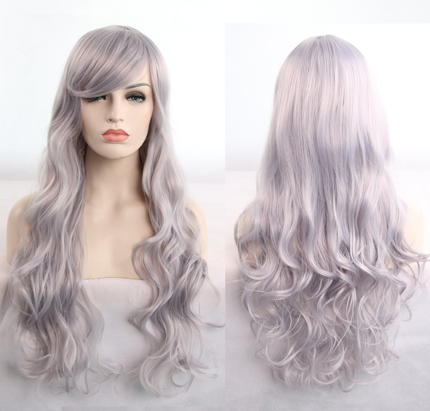 Anime cos wig color 80cm long curly cosplay role playing — in use