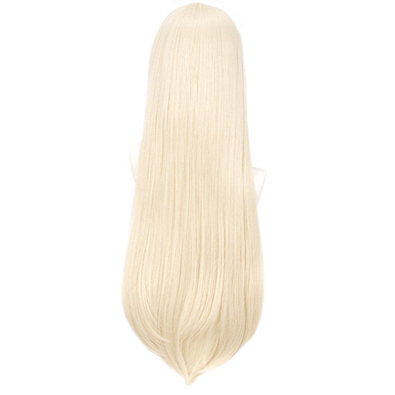 Anime bangs milk golden cos wig — back view
