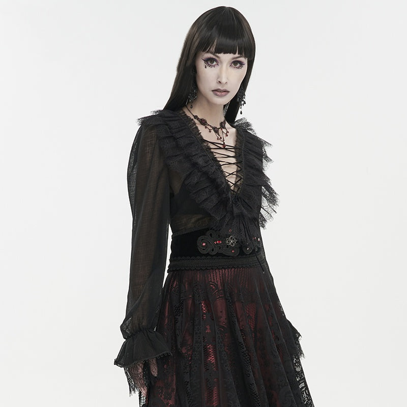 Women's Punk Goth Lace Lace-up Dress Shirt — scale reference