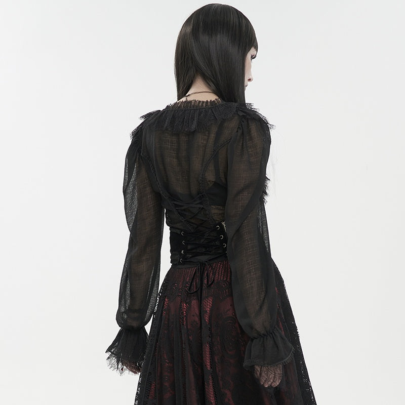 Women's Punk Goth Lace Lace-up Dress Shirt — back view