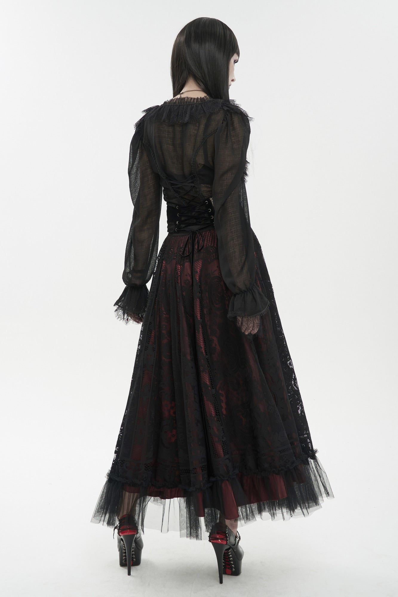 Women's Punk Goth Lace Lace-up Dress Shirt — back view