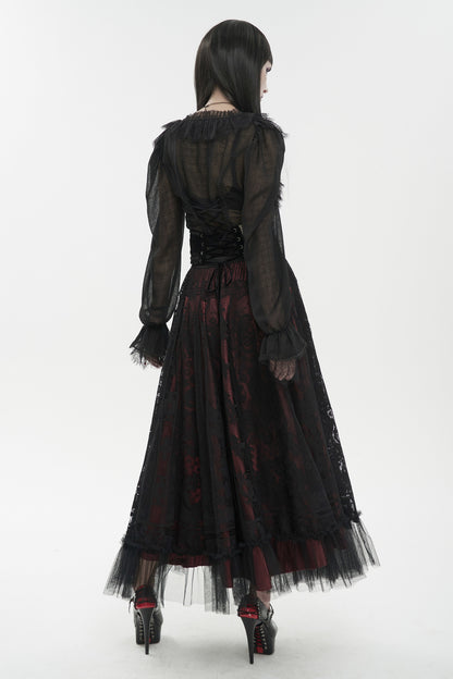 Women's Punk Goth Lace Lace-up Dress Shirt — back view