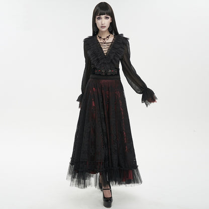 Women's Punk Goth Lace Lace-up Dress Shirt — in use