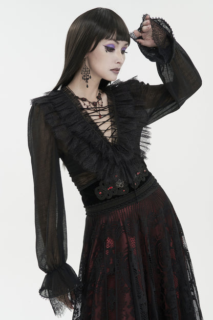 Women's Punk Goth Lace Lace-up Dress Shirt — detail