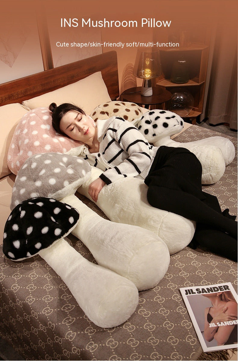 Cute Big Mushroom Shaped Leg Clip Sleeping Long Plush Pillow Living Room Backrest Pillow — back view