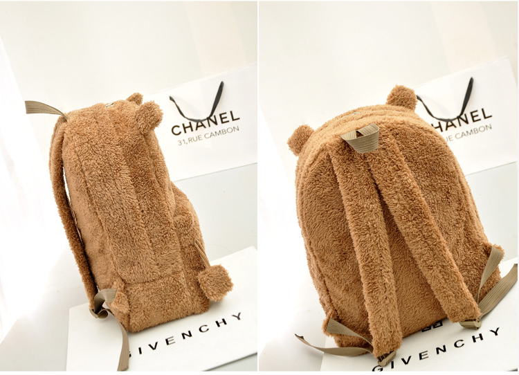 Cute plush bear backpack women — back view