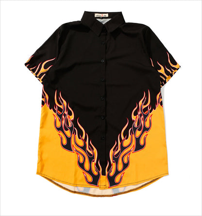 Harajuku style flame short sleeve shirt | Magic Stories