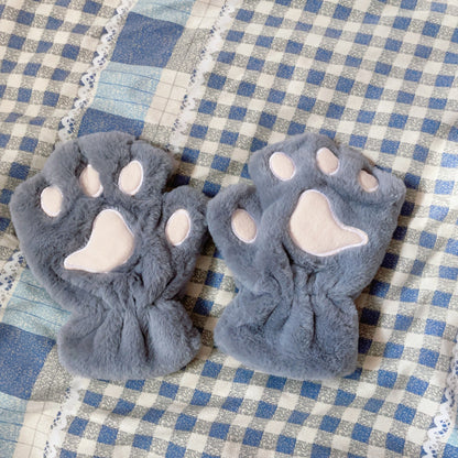 Cute Cat Claw Plush Gloves Female Winter Fleece-lined Warm Half Finger — packaging