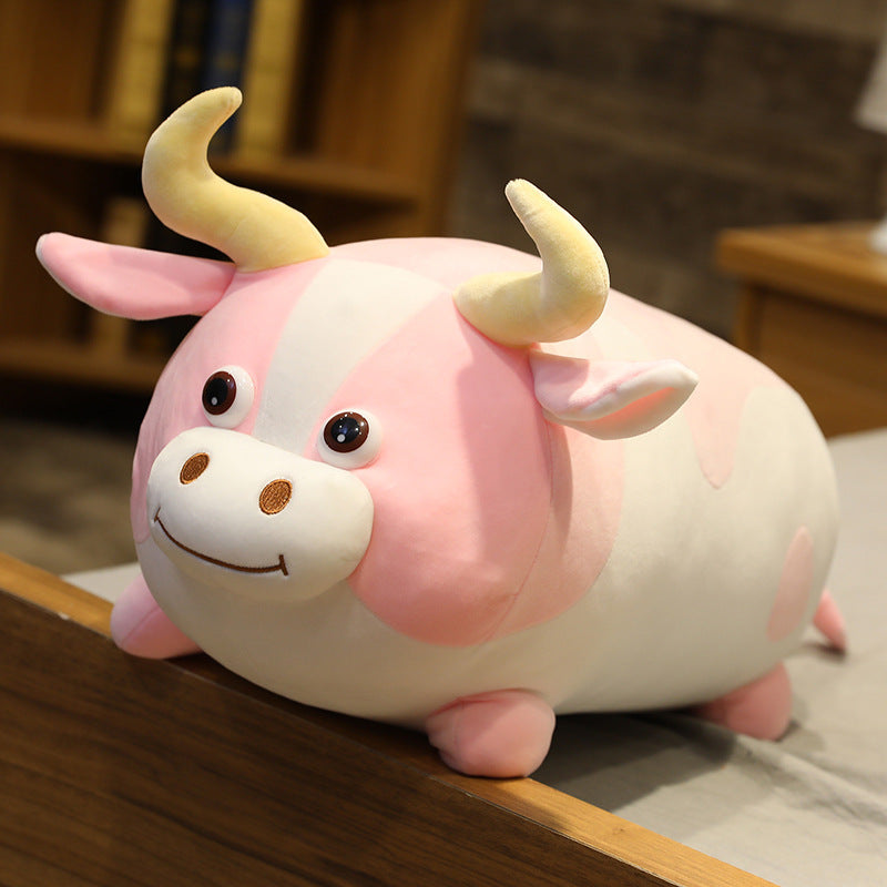 Cartoon cow long pillow plush toy — side view