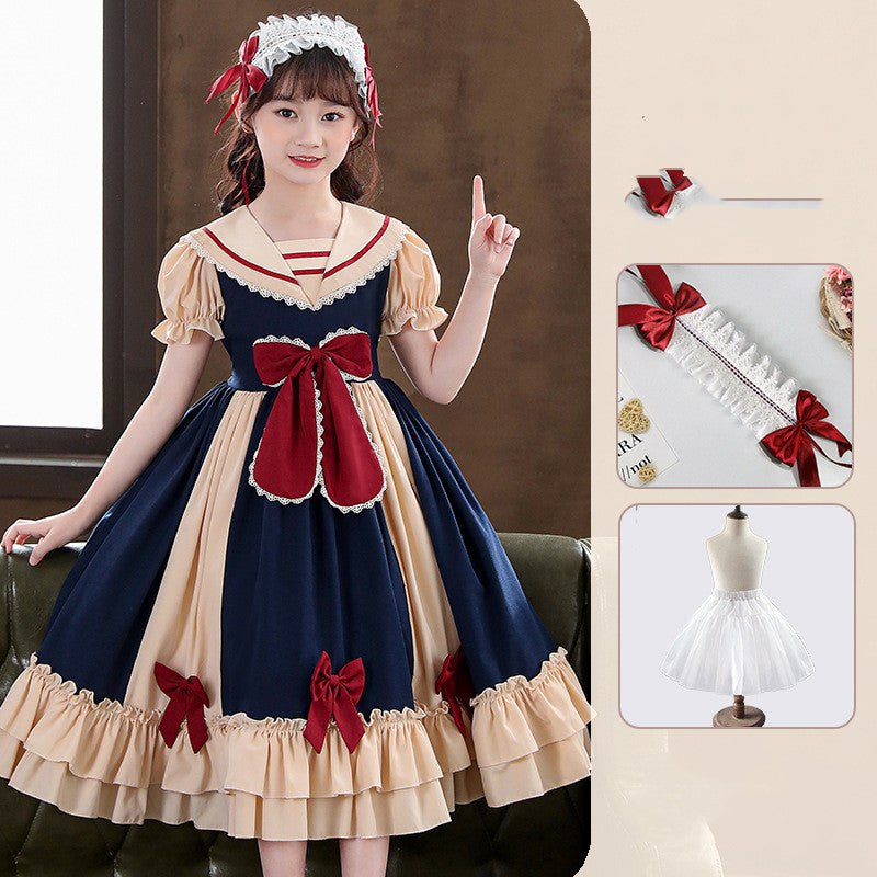 Girls Dress Pleated Bow Lolita Princess | Magic Stories