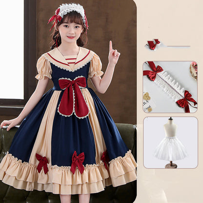 Girls Dress Pleated Bow Lolita Princess | Magic Stories