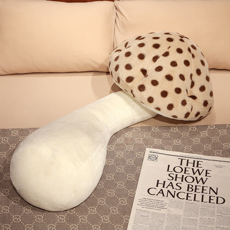 Cute Big Mushroom Shaped Leg Clip Sleeping Long Plush Pillow Living Room Backrest Pillow — in use