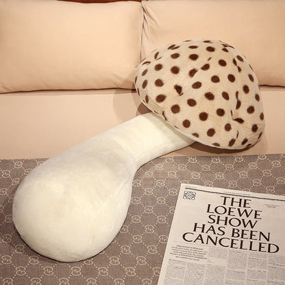 Cute Big Mushroom Shaped Leg Clip Sleeping Long Plush Pillow Living Room Backrest Pillow — in use