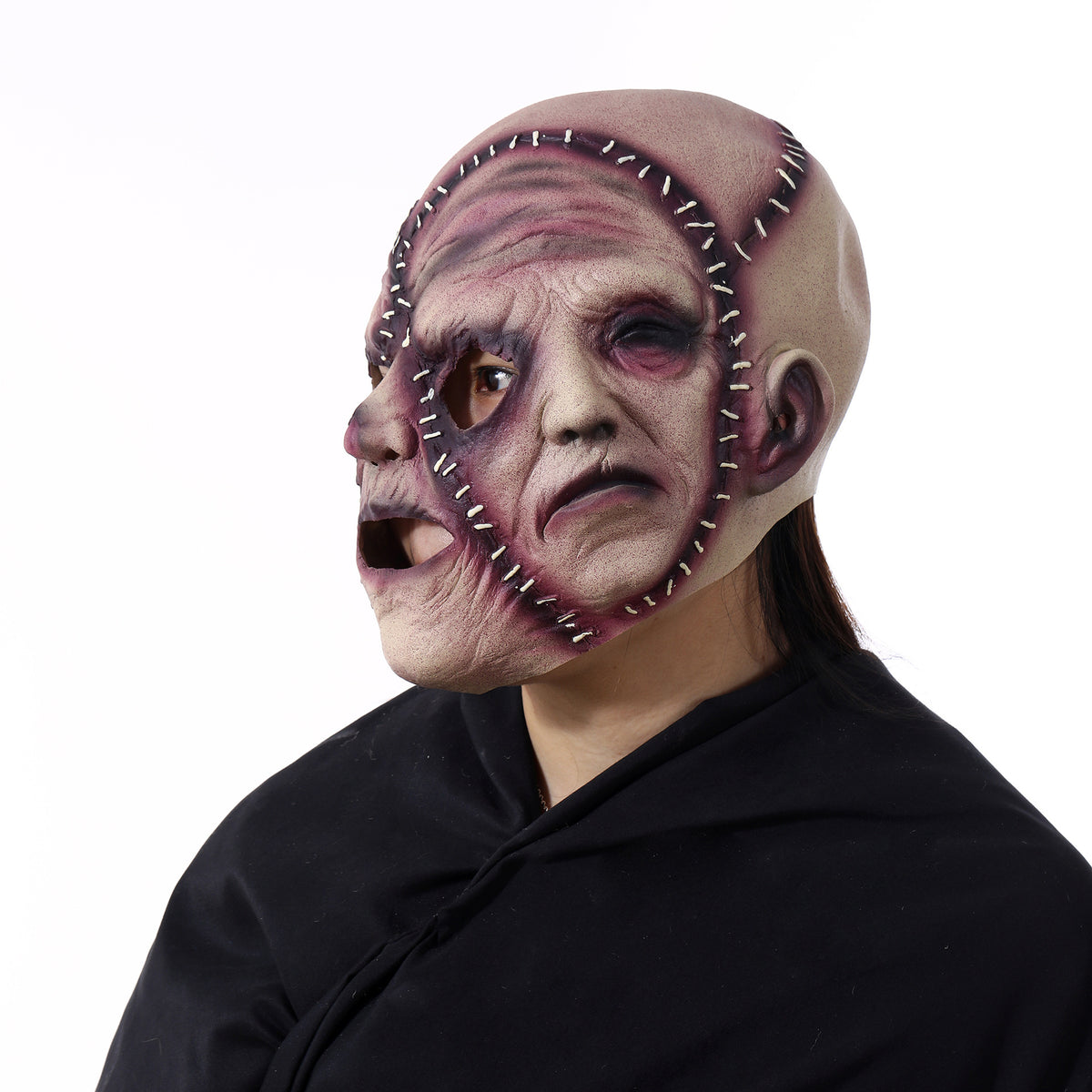 Halloween Three-sided Grimace Horror Mask Cosplay Mask Party Scary Mask Prop — in use