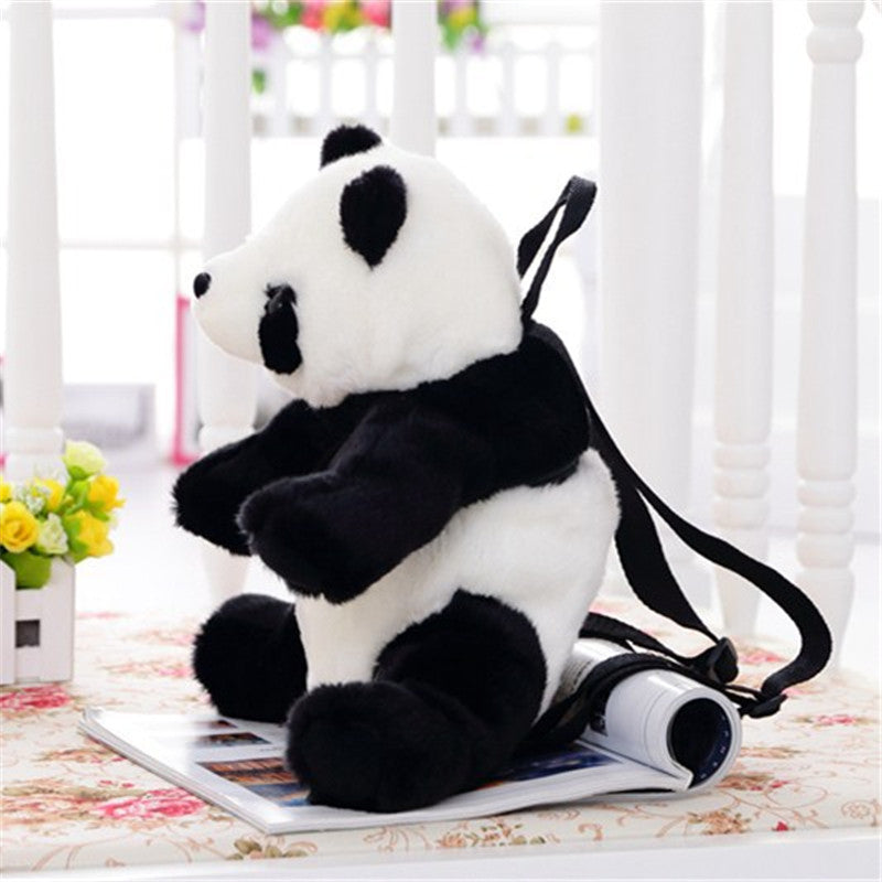 Plush panda backpack — side view