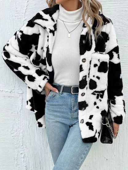 Double-sided Plush Cow Pocket Top Jacket | Magic Stories