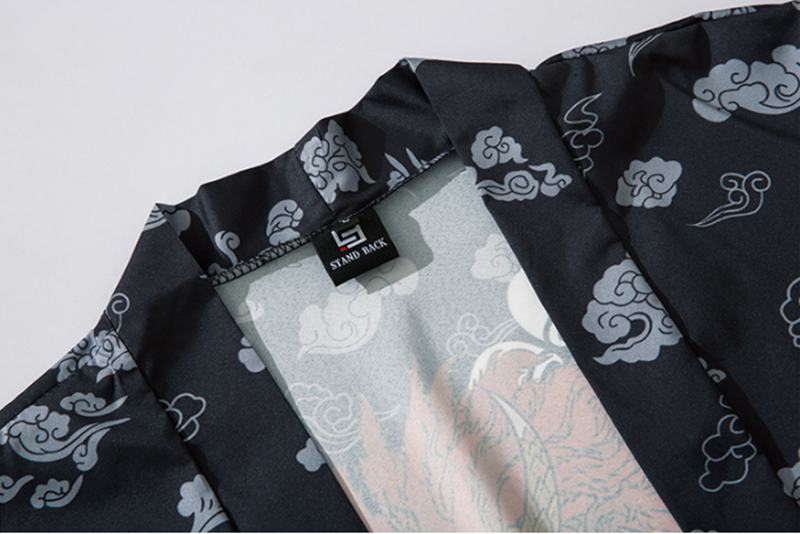 Japanese Kimono Cardigan Cat Samurai Streetwear Men Women Japan Harajuku Anime Clothes — side view