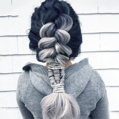 European And American Wig Granny Grey Gradient Medium-Long Volume — back view