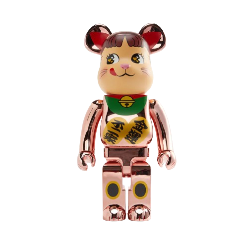 1000% Bearbrick Manekineko Pekochan Fortune Double Coin - Pink/Gold Plating