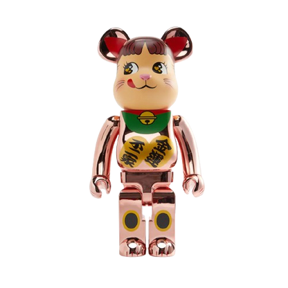 1000% Bearbrick Manekineko Pekochan Fortune Double Coin - Pink/Gold Plating