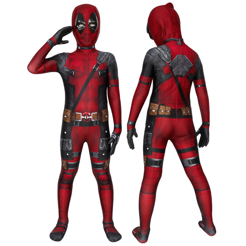Deadpool Family Cosplay Duo — Adult Red Jumpsuit + Kids Jumpsuit — back view