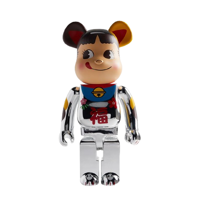 1000% Bearbrick Manekineko Pekochan Good Luck - Silver Plated