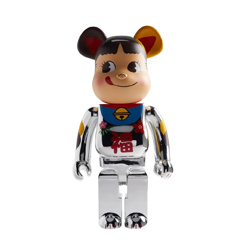 1000% Bearbrick Manekineko Pekochan Good Luck - Silver Plated