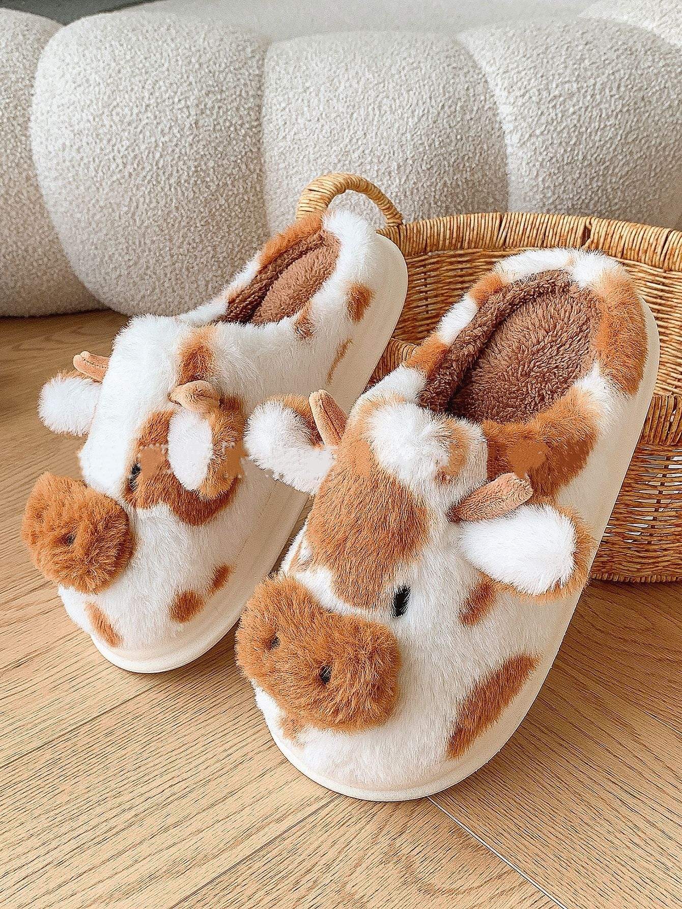 Cow Cotton Slippers Winter Plush Household — side view