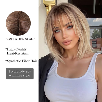 Blonde Wig With Bangs Short Bob Straight Wig For Women Synthetic Hair Wigs For Daily Party Cosplay Wear — back view