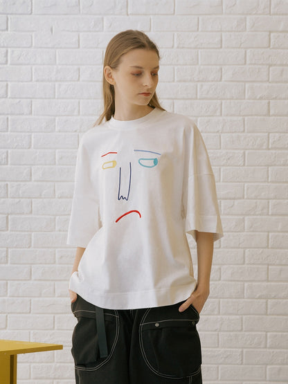 T-shirt Male Couple Female Tide Brand Fashion Simple Casual Embroidery Anime Round Neck — detail