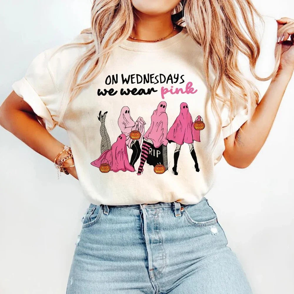 White Women's Halloween Cute Pattern Streetwear T-shirt — detail