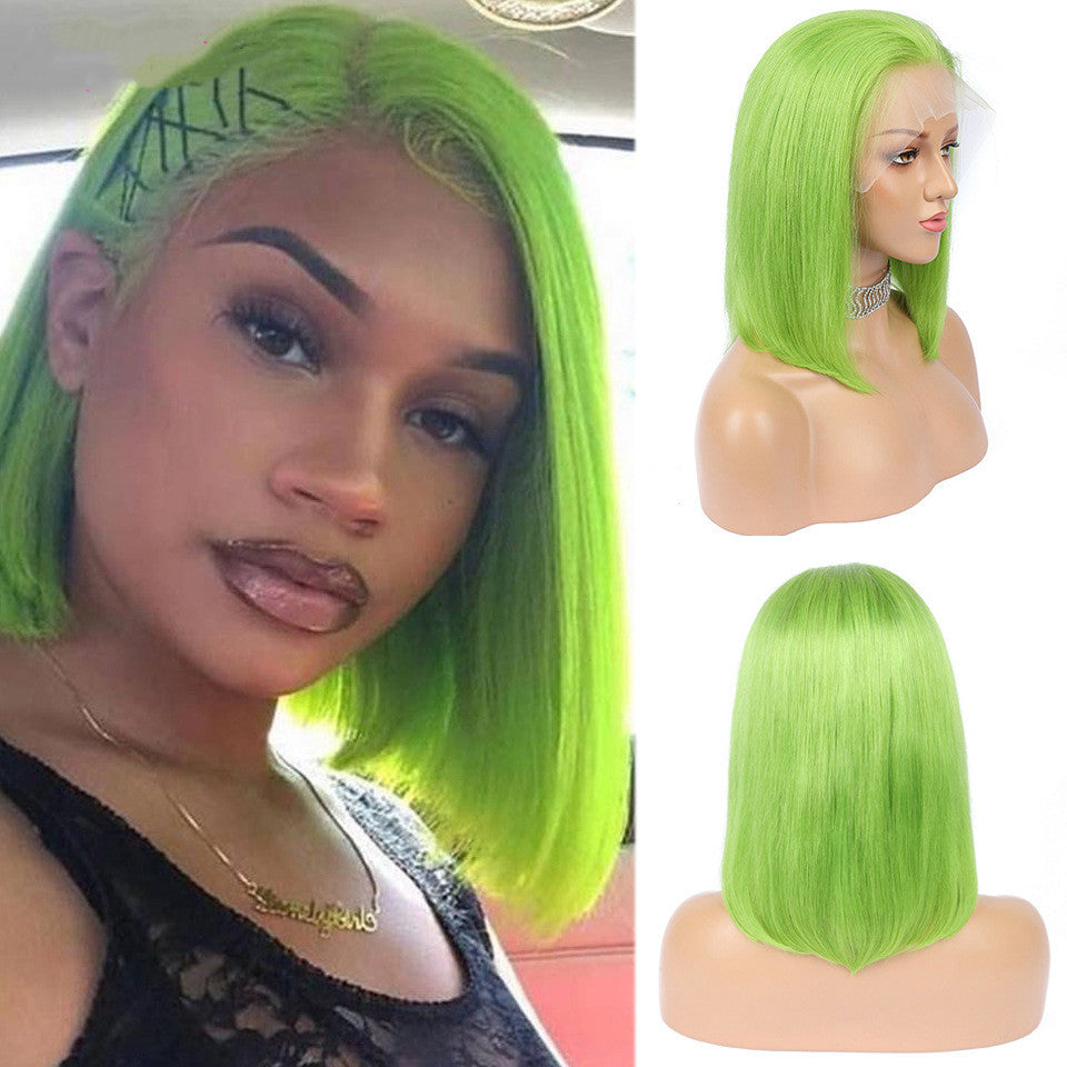Human Hair Bob Wigs Green Short Bob Wig — detail