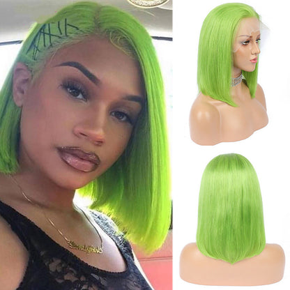 Human Hair Bob Wigs Green Short Bob Wig — detail