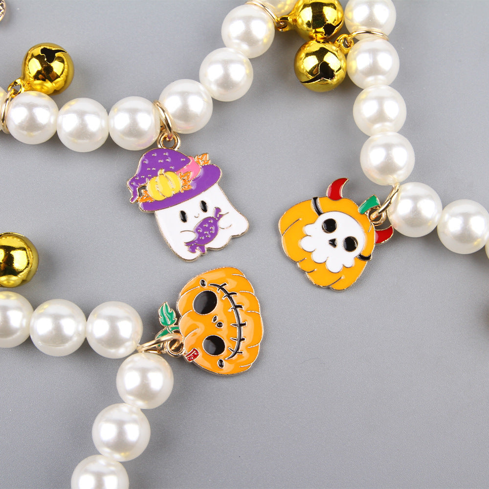 Pet Pearl Necklace - Halloween — back view