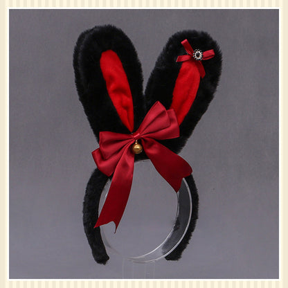 Lolita Animal Ears Accessories Diamond Bowknot Plush Rabbit Ears Headband — back view