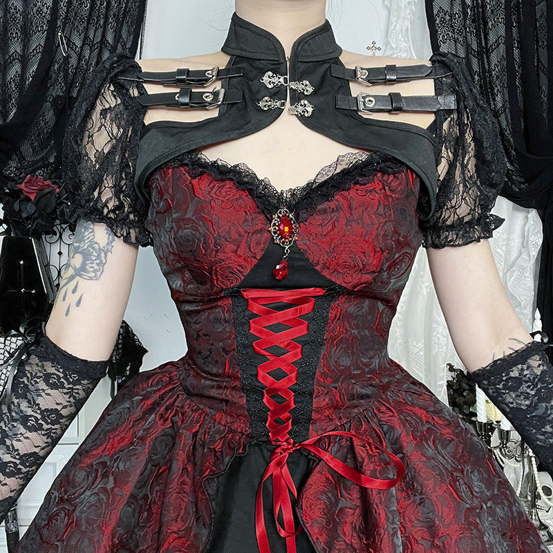 Gothic Black And Red Jacquard Dress | Magic Stories