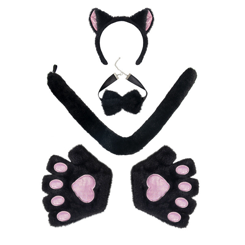 Accessories Set Cosplay Cat's Paw Gloves Cat Ear Headband — in use